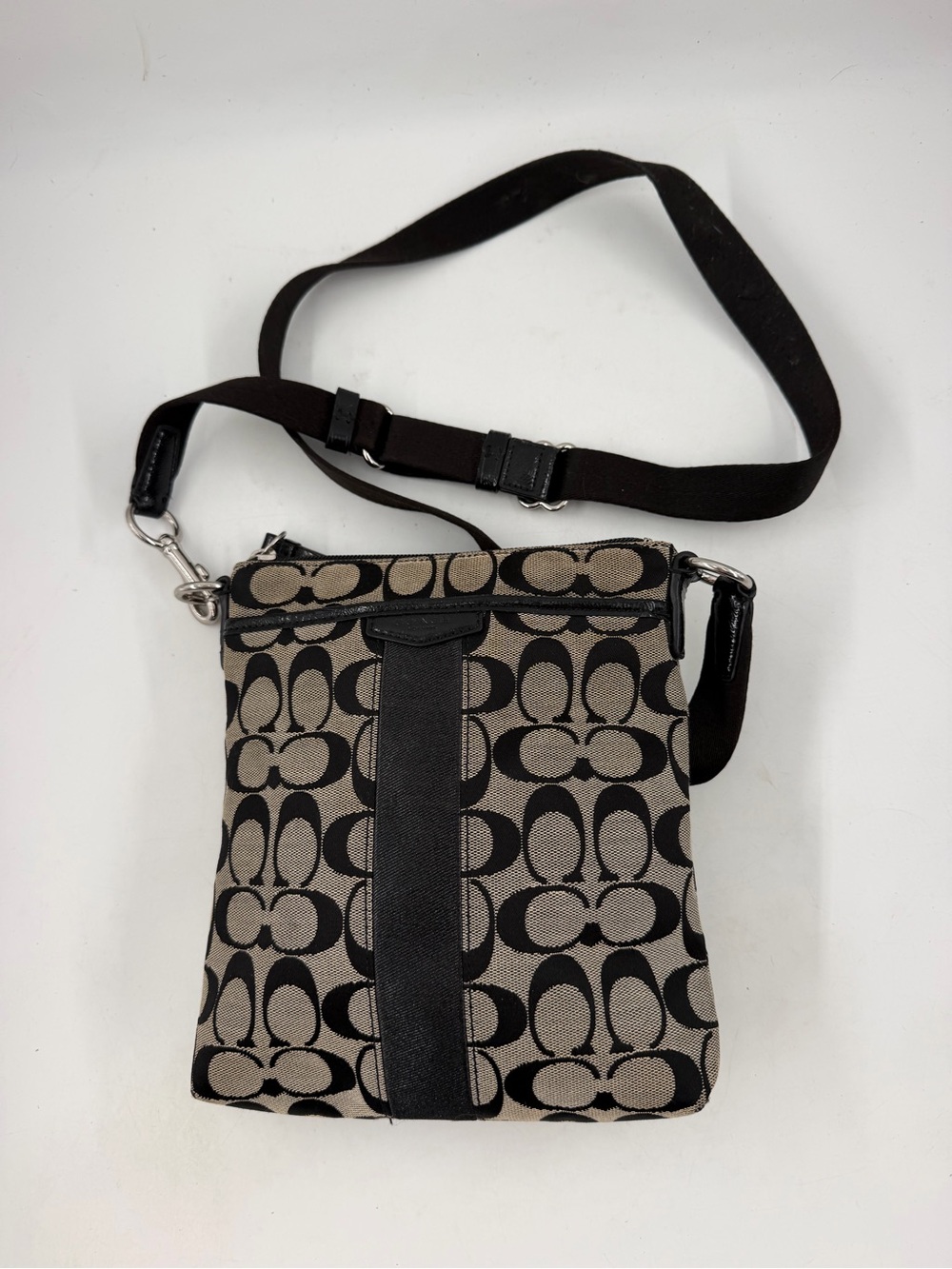 NEW! Coach Women’s Signature 6016 Stripe Swingpack Crossbody Canvas Leather Bag